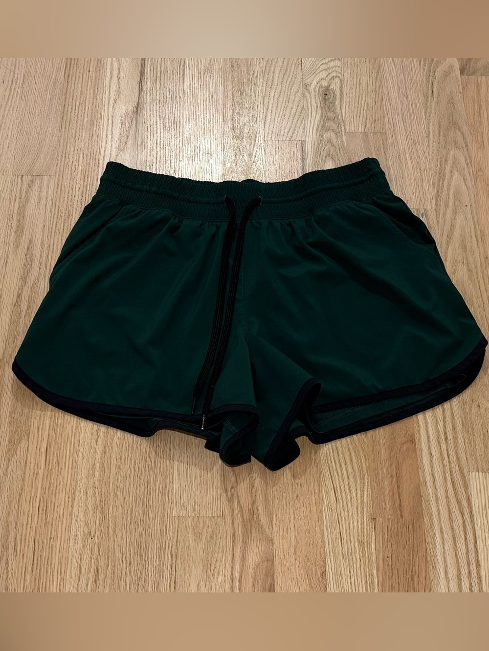 Women's Dark Green Active Shorts with Black Trim